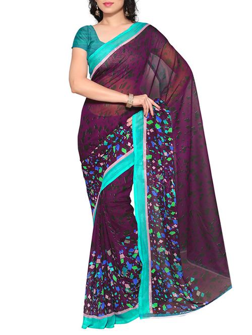 purple georgette printed saree with blouse - 13032382 - Standard Image - 0