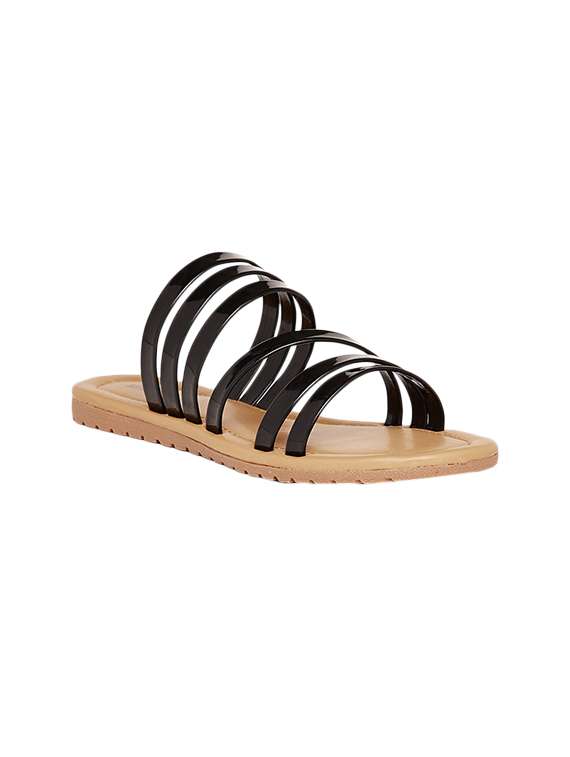 black pvc slip on sandals
