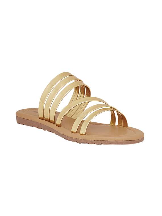 gold pvc slip on sandals