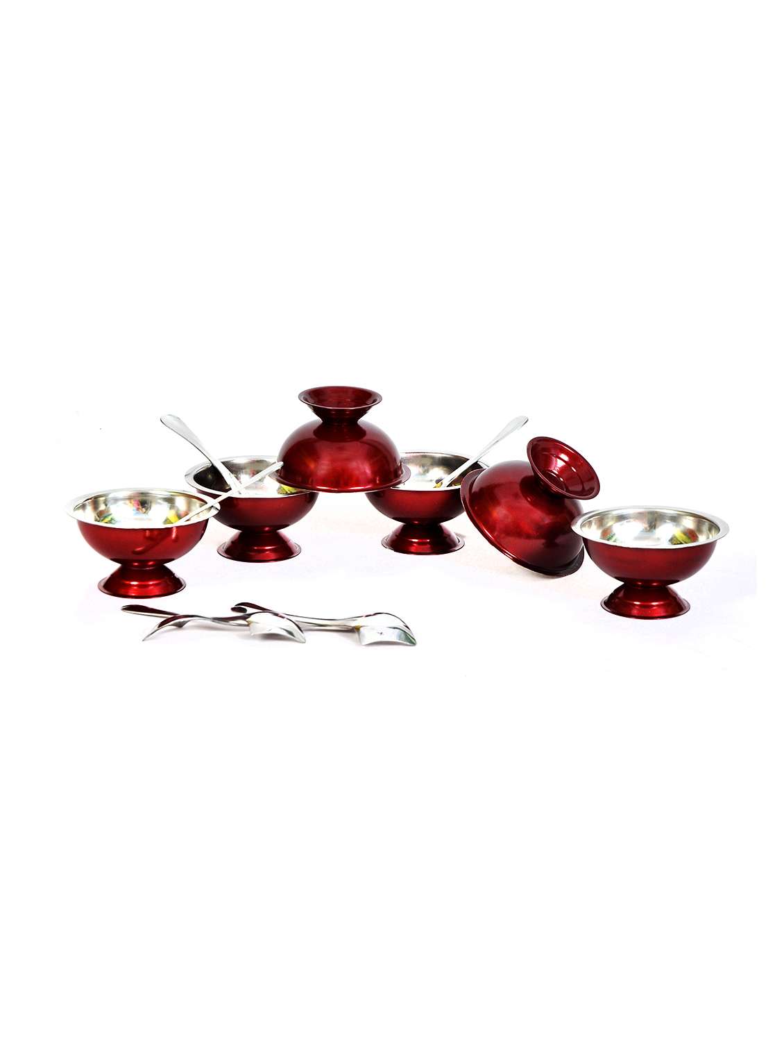 set of 12 maroon stainless steel ice cream cup and spoon set- 6 each - 13036553 - Zoom Image - 0