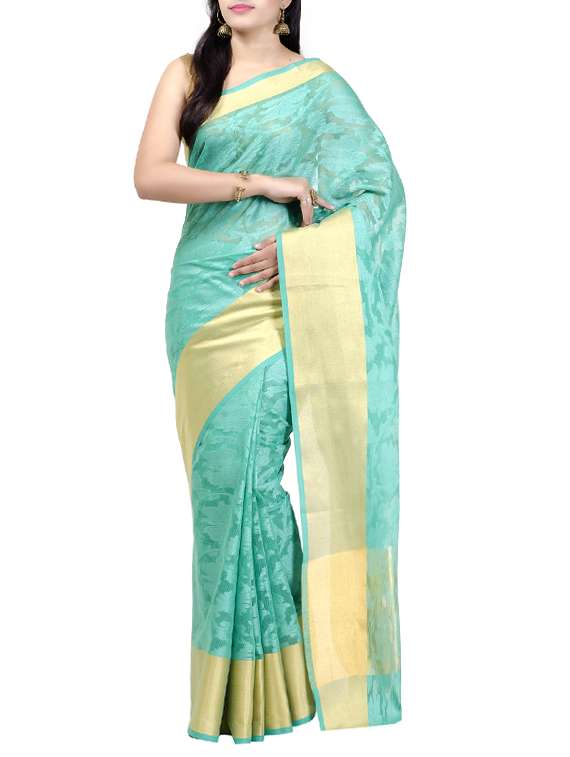 green cotton woven saree with blouse