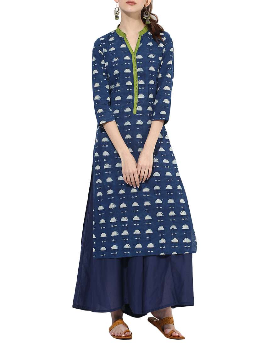 Indigo dabu printed cotton kurta