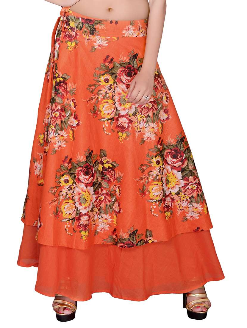 orange cotton wrap skirts