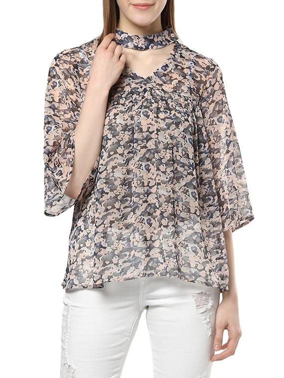 grey printed chiffon top