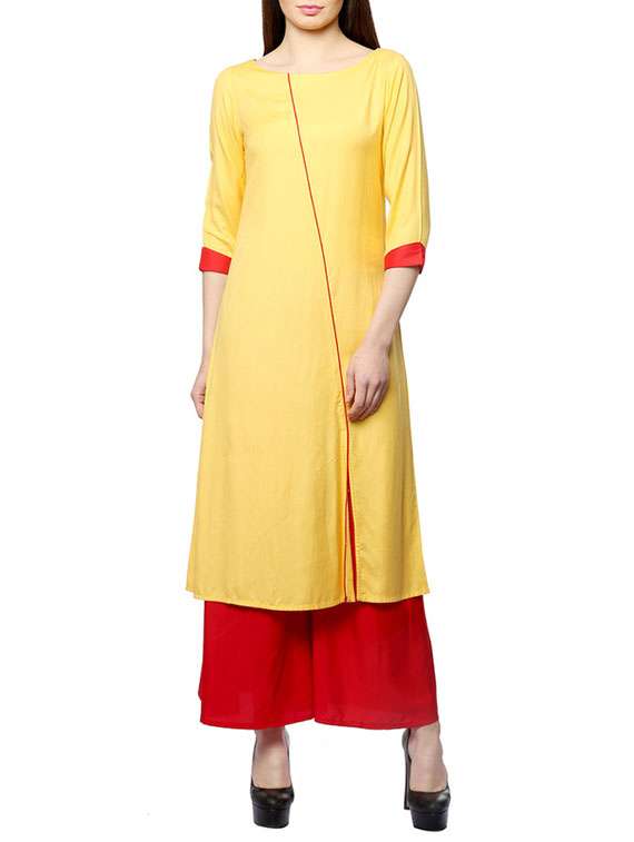 yellow rayon straight kurta