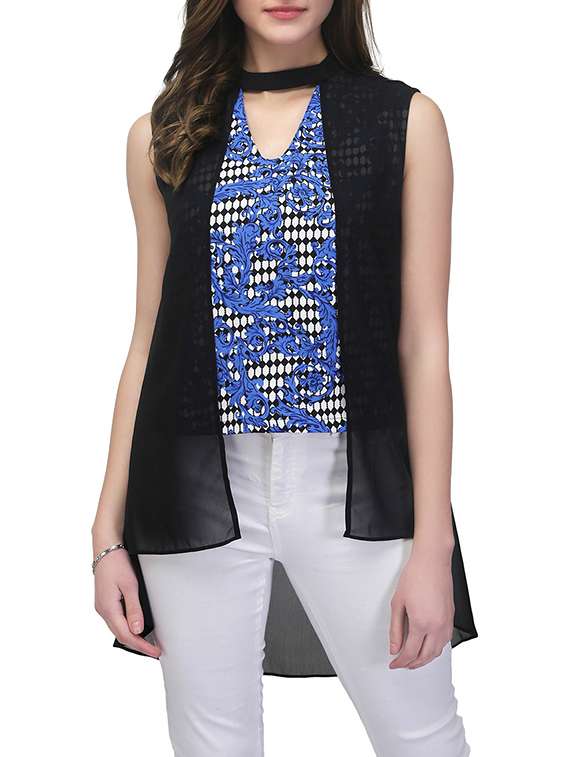 blue georgette high low top