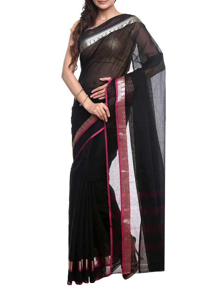 black cotton woven saree with blouse