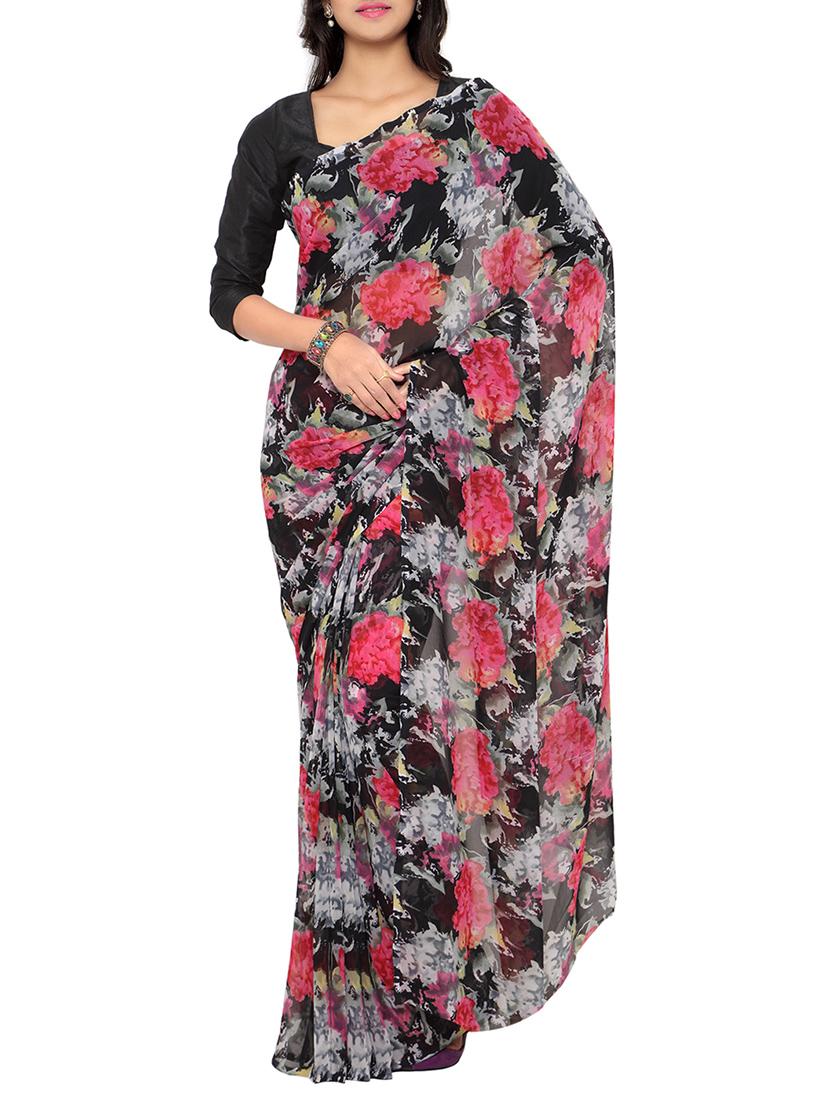 black georgette printed saree with blouse
