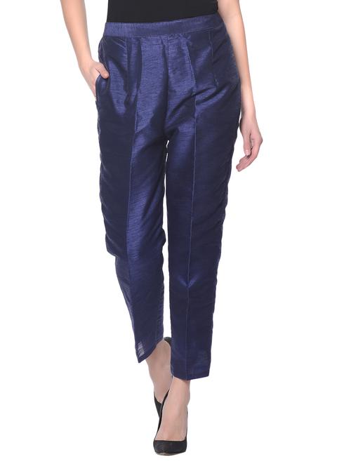 dark blue tussar trouser - 13054367 - Standard Image - 0