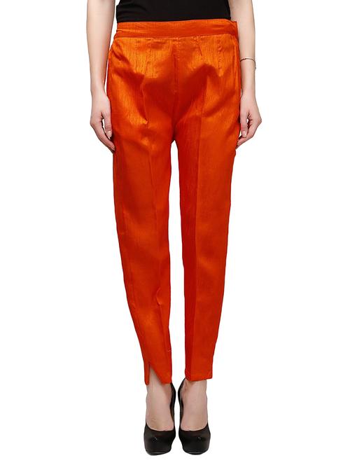 orange tussar flat front trouser - 13054372 -  Standard Image - 0
