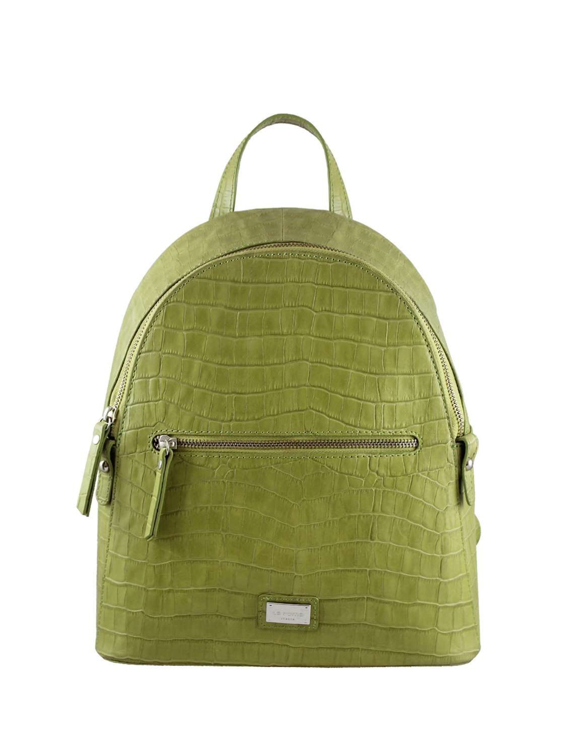 green leather backpack