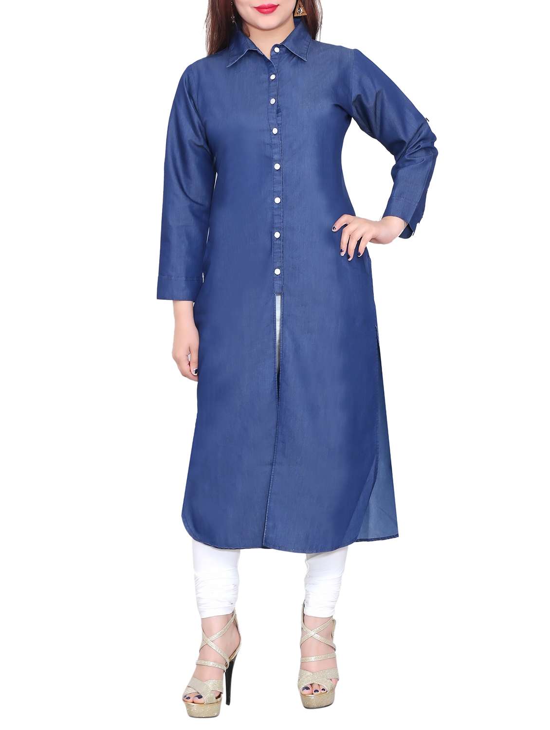 Denim slit straight kurta