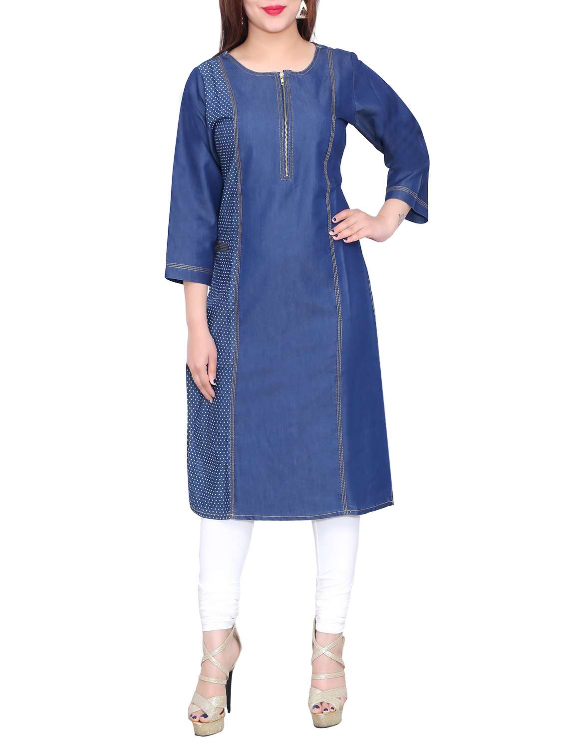 blue denim straight kurta