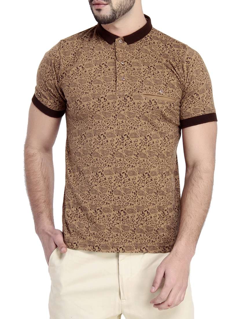 beige cotton floral printed t-shirt