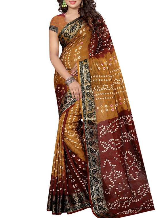 brown cotton bandhani saree with blouse