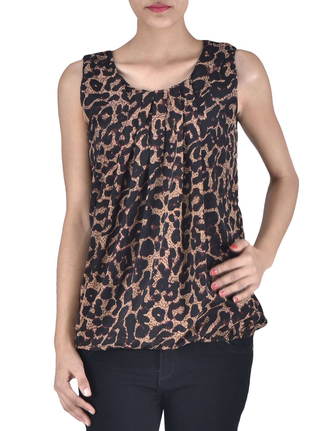 black and brown animal print top