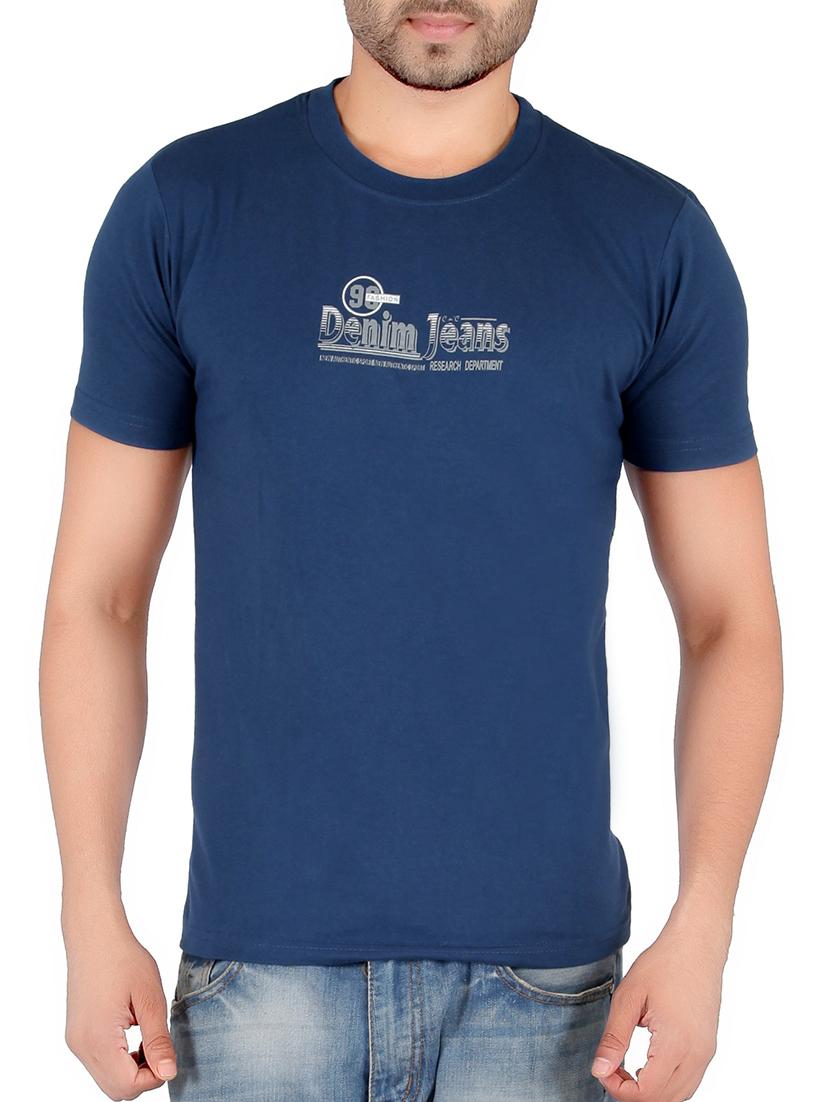 navy blue cotton printed t-shirt - 13066741 - Zoom Image - 0