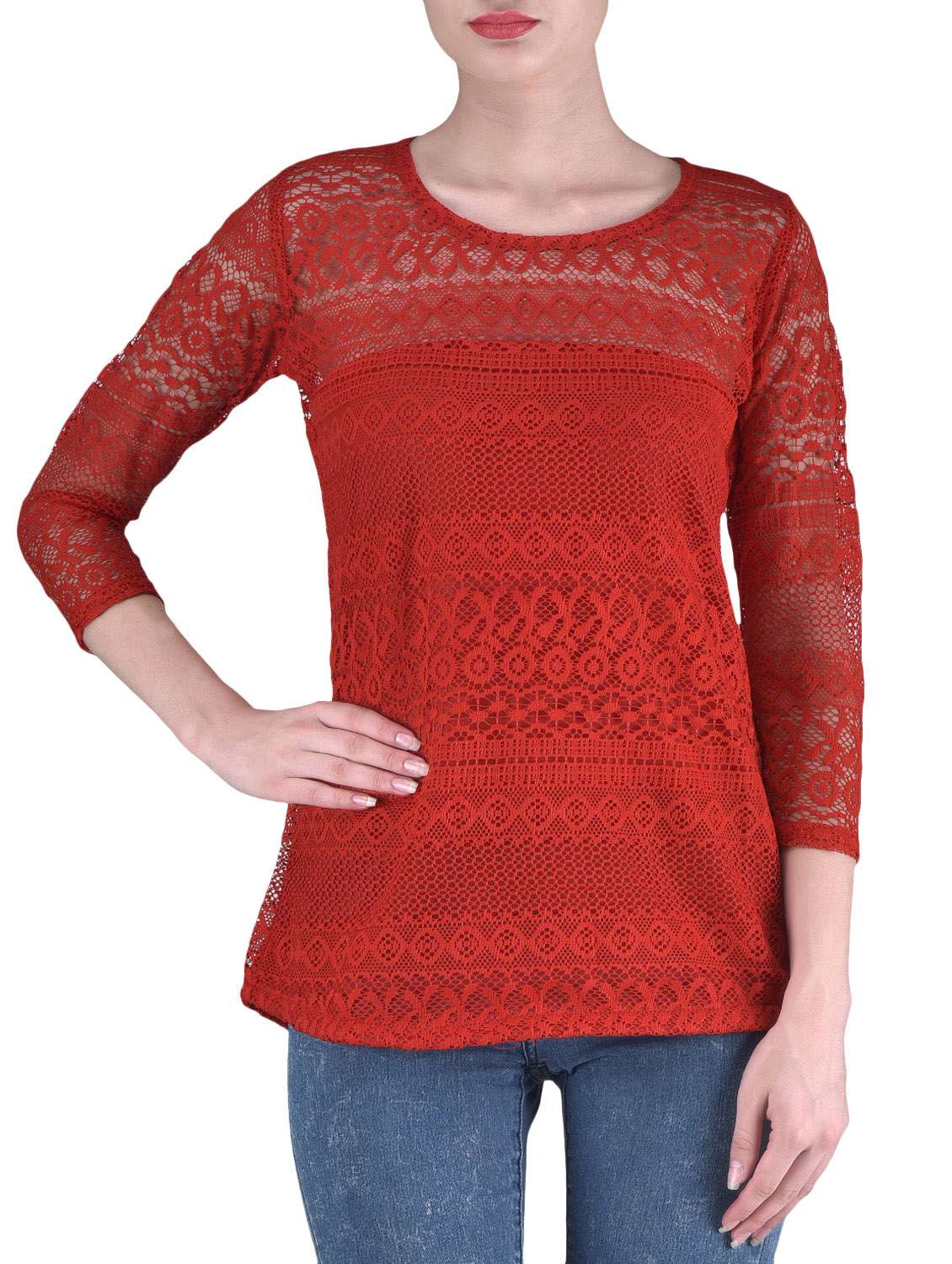 solid red net laced top