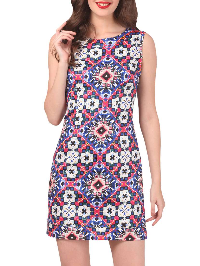 blue printed cotton shift dress