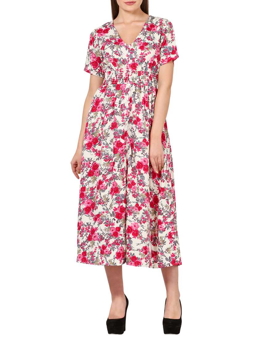pink floral printed crepe dress