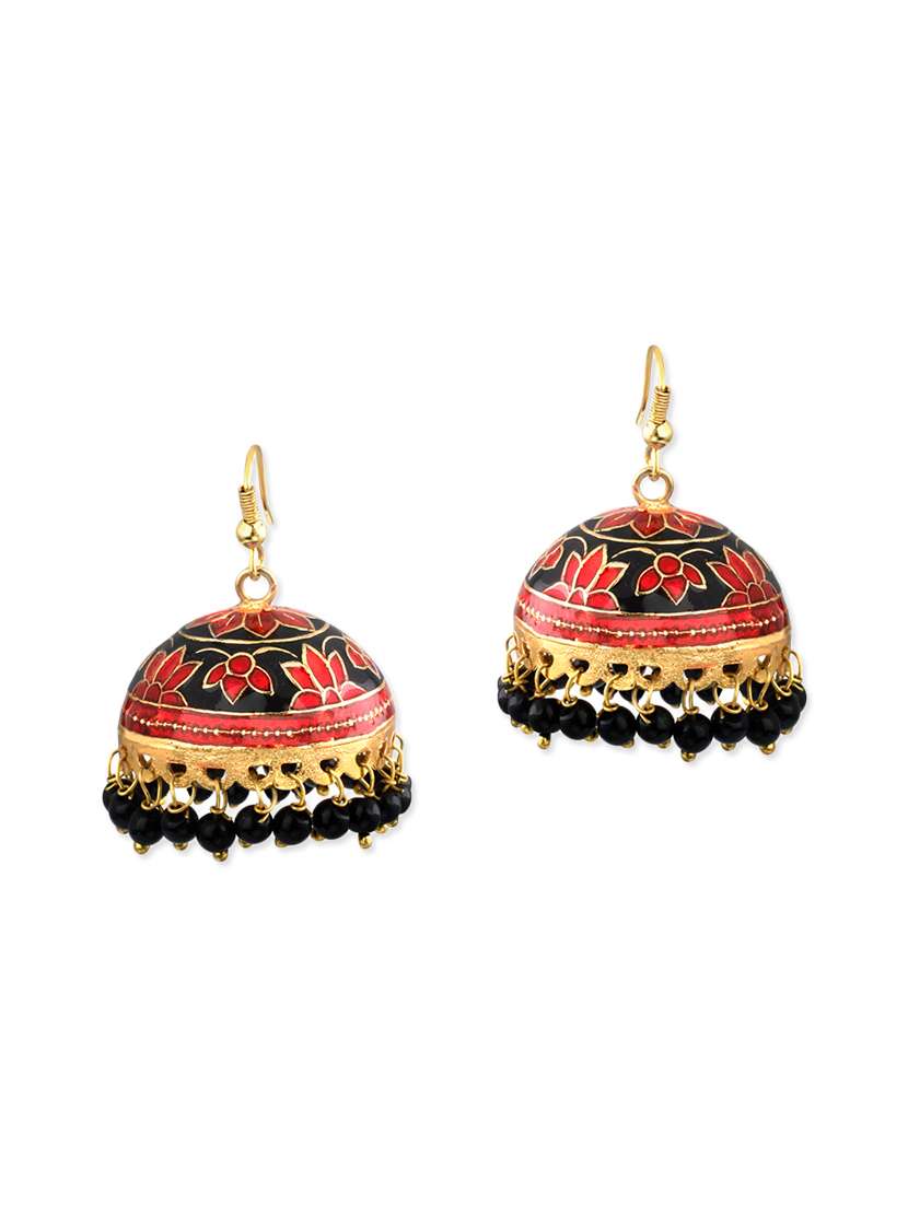 red metal meenakari earrings