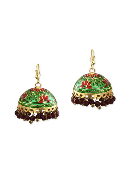green metal meenakari earrings - 13069825 - Standard Image - 0