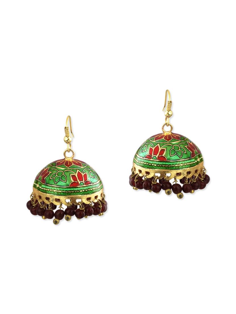 green metal meenakari earrings - 13069825 - Zoom Image - 0