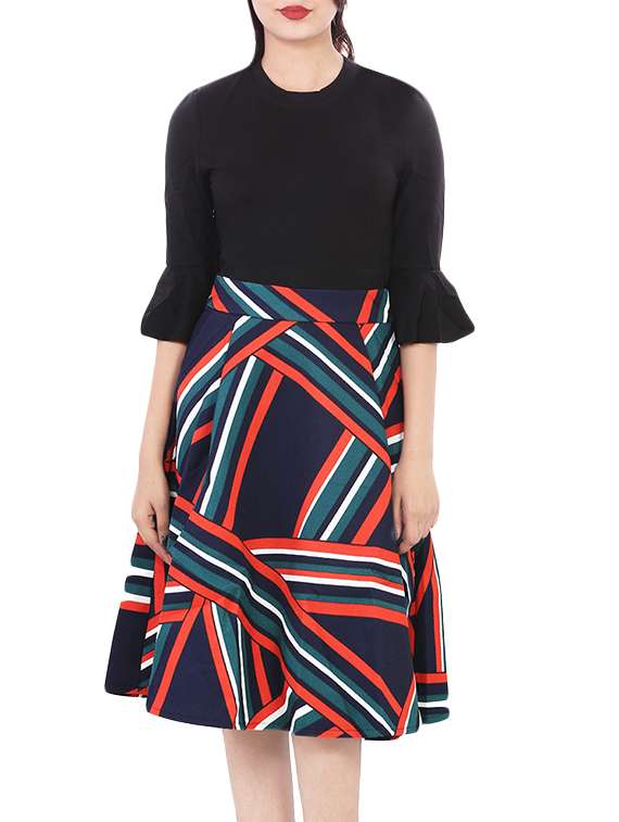 multicolored striped spandex fit & flare dress
