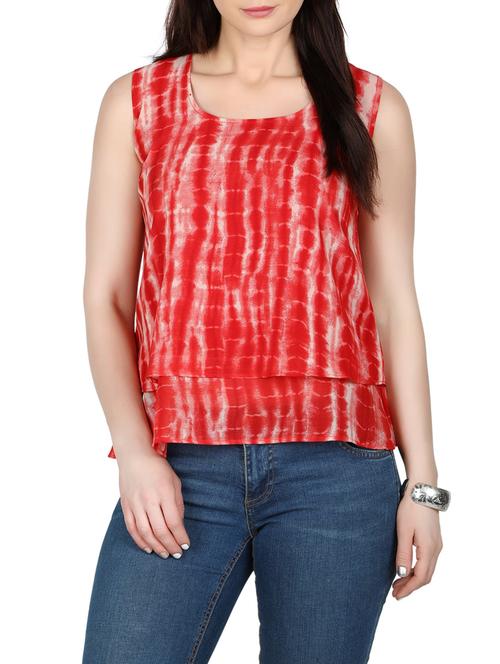 red printed georgette regular top - 13076048 - Standard Image - 0