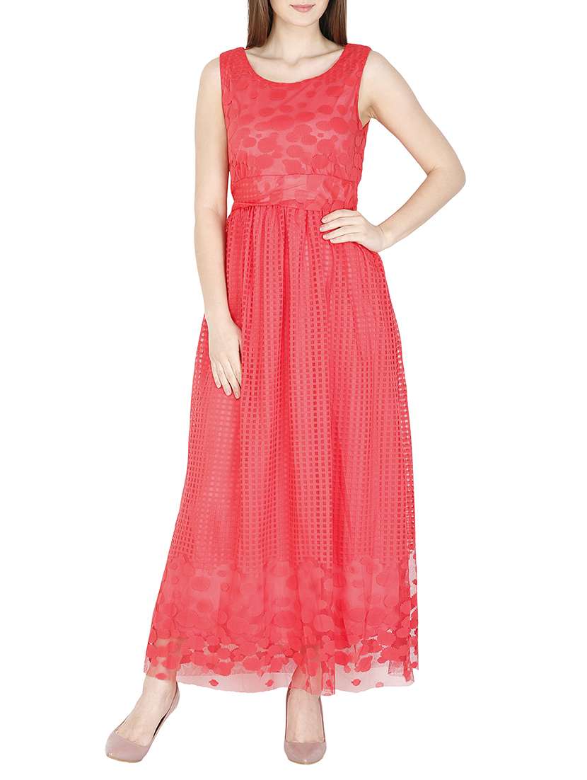 coral georgette maxi dress