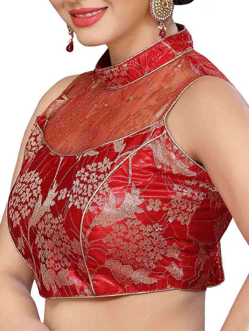 red zari work blouse