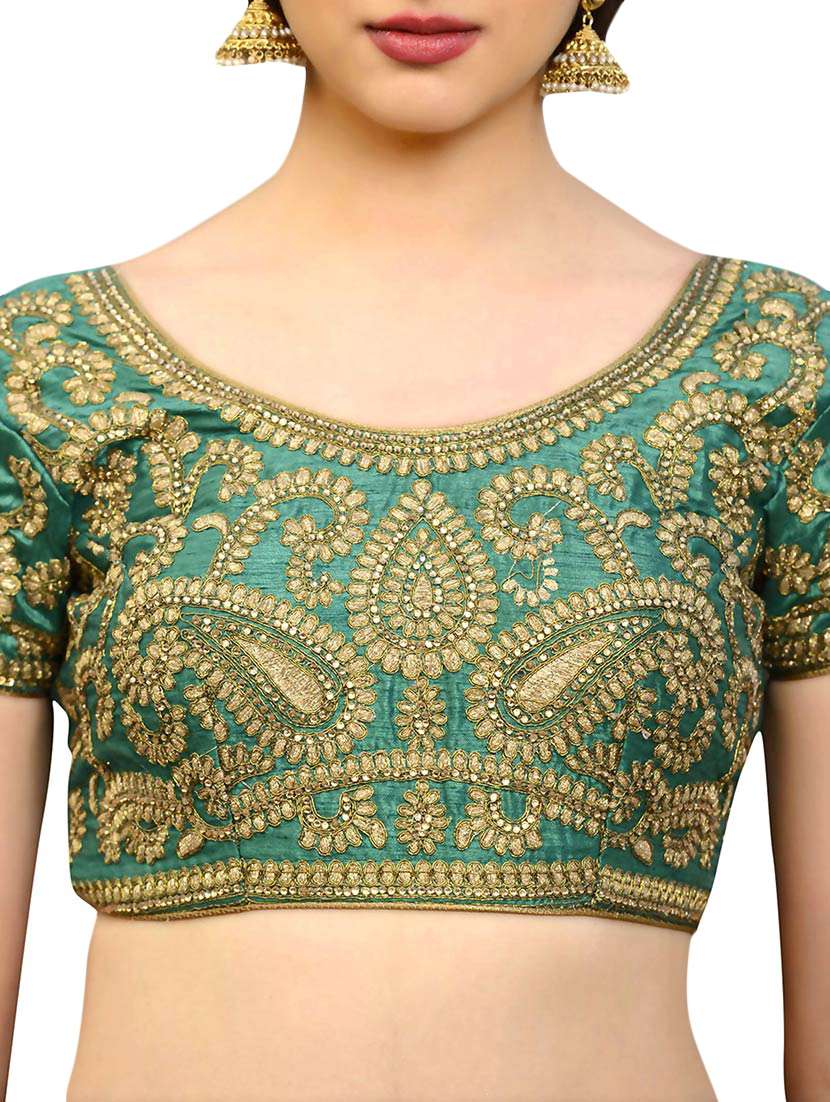 green art silk embroidered blouse