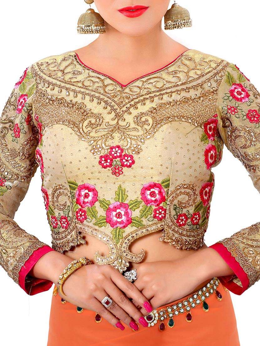 beige art silk embroidered stitched blouse