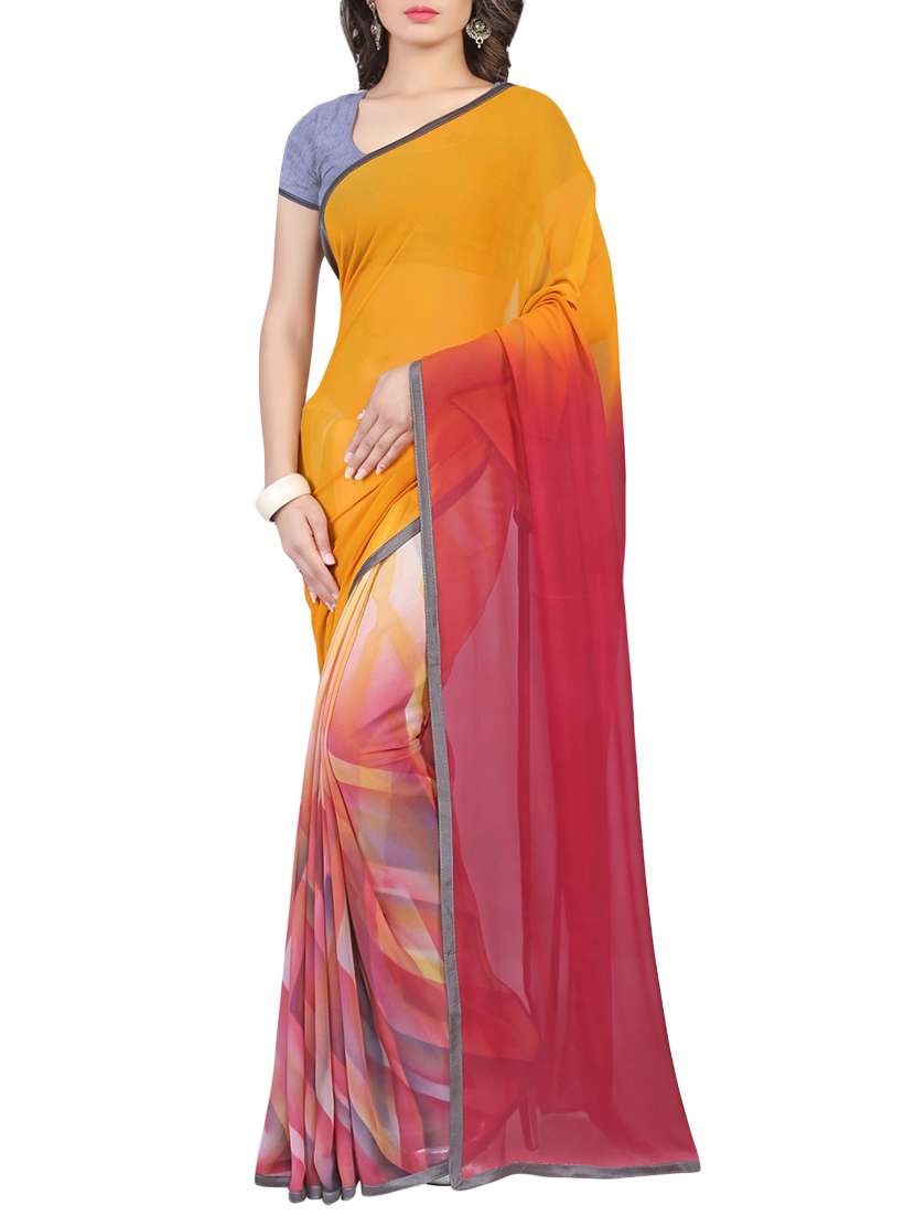 multi colored printed georgette saree