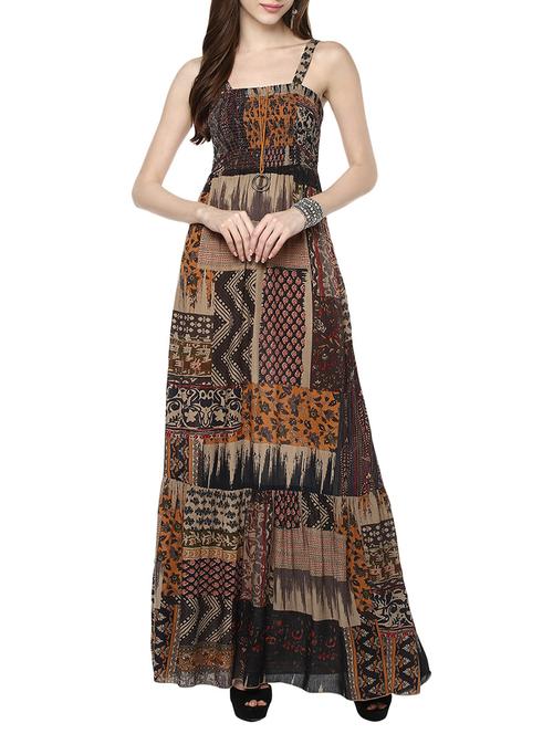 brown rayon maxi dress - 13081872 - Standard Image - 0