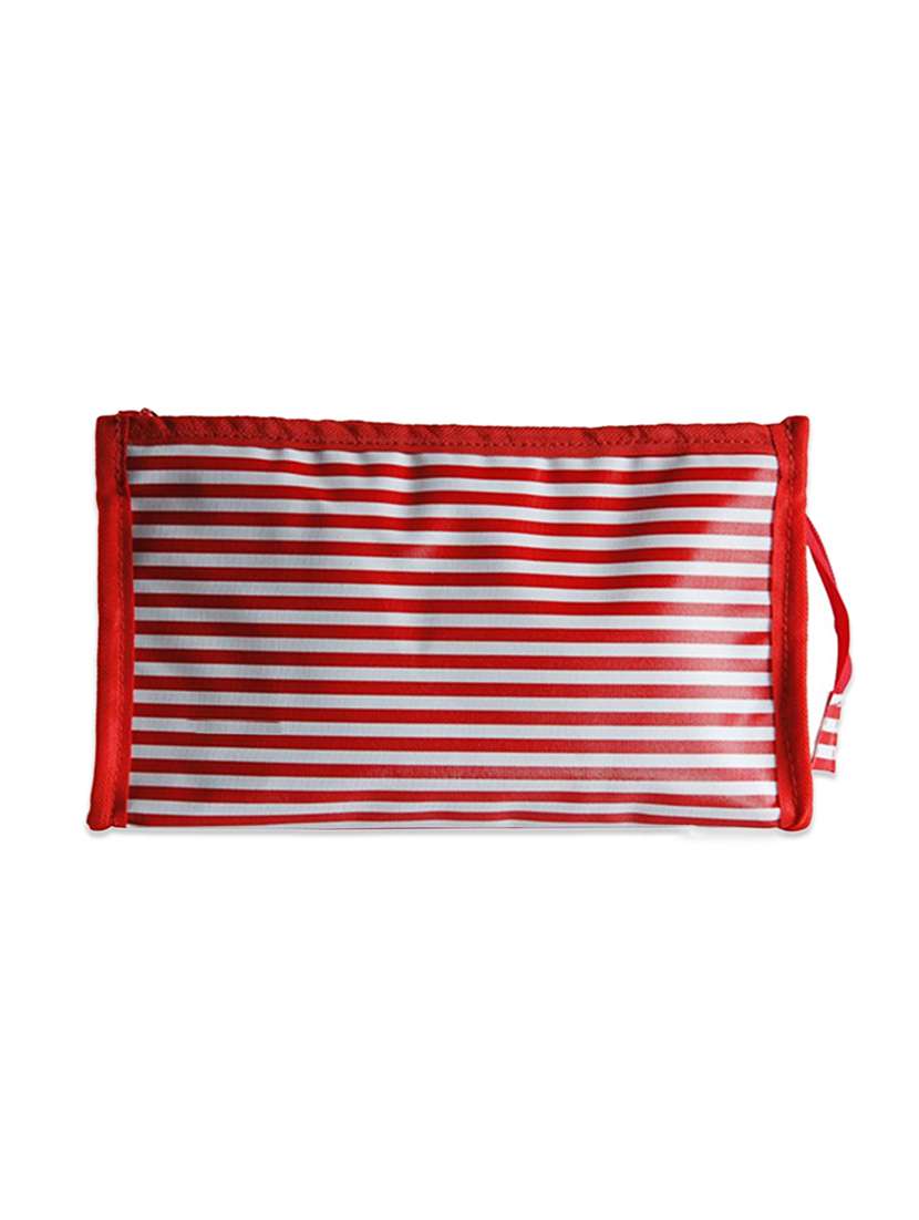 red and white striped vanity pouch
