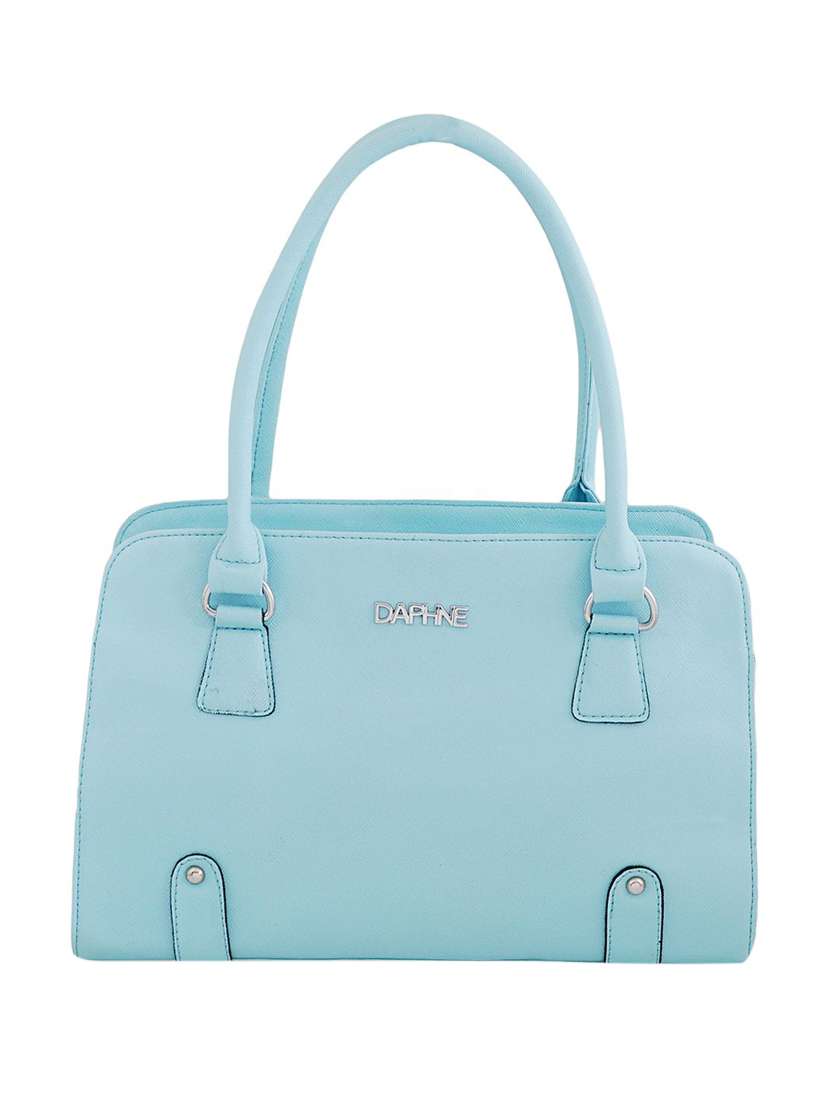 blue synthetic leather handbag