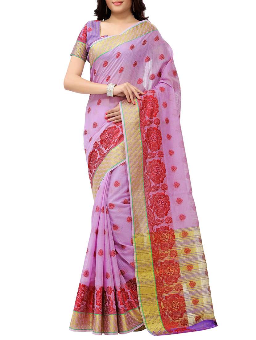 purple cotton chanderi saree with blouse