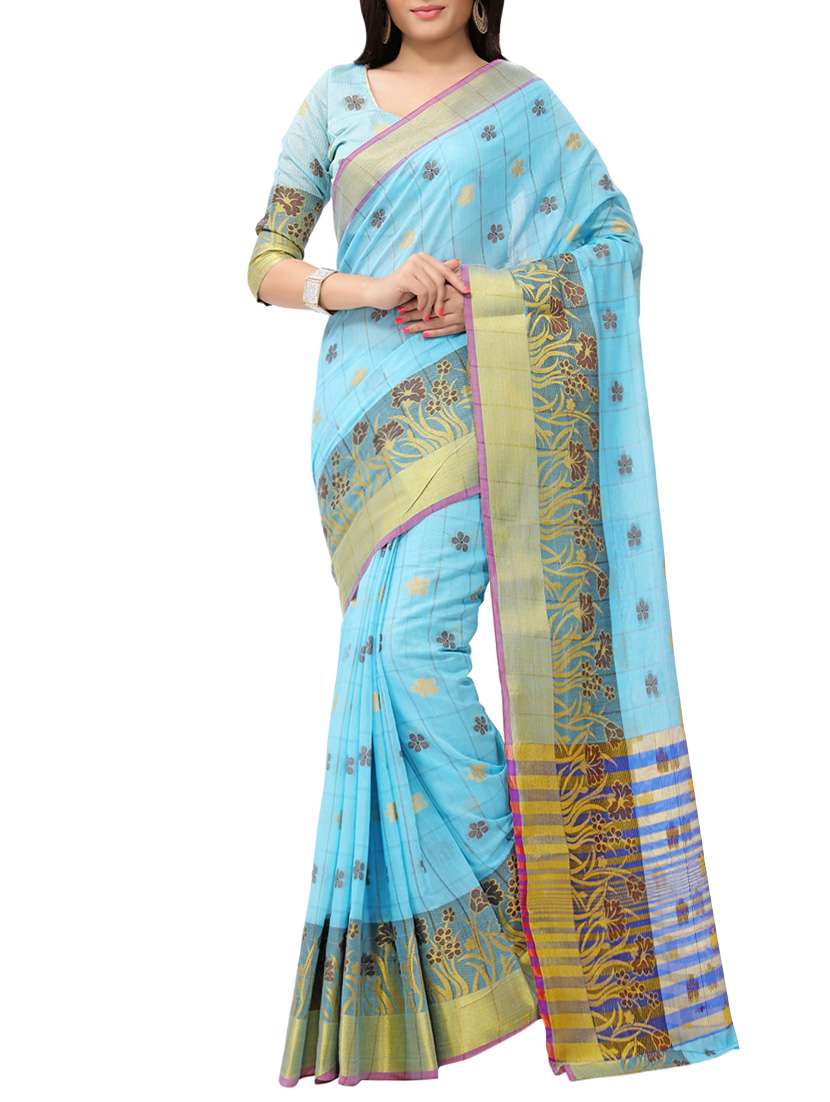 sky blue  chanderi cotton saree with blouse