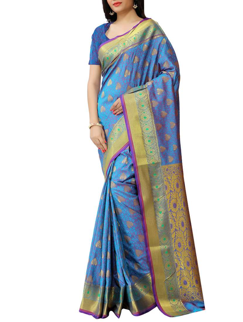 blue silk paithani saree