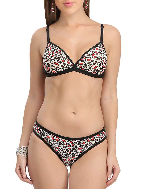 multicolored animal printed cotton bra and panty set