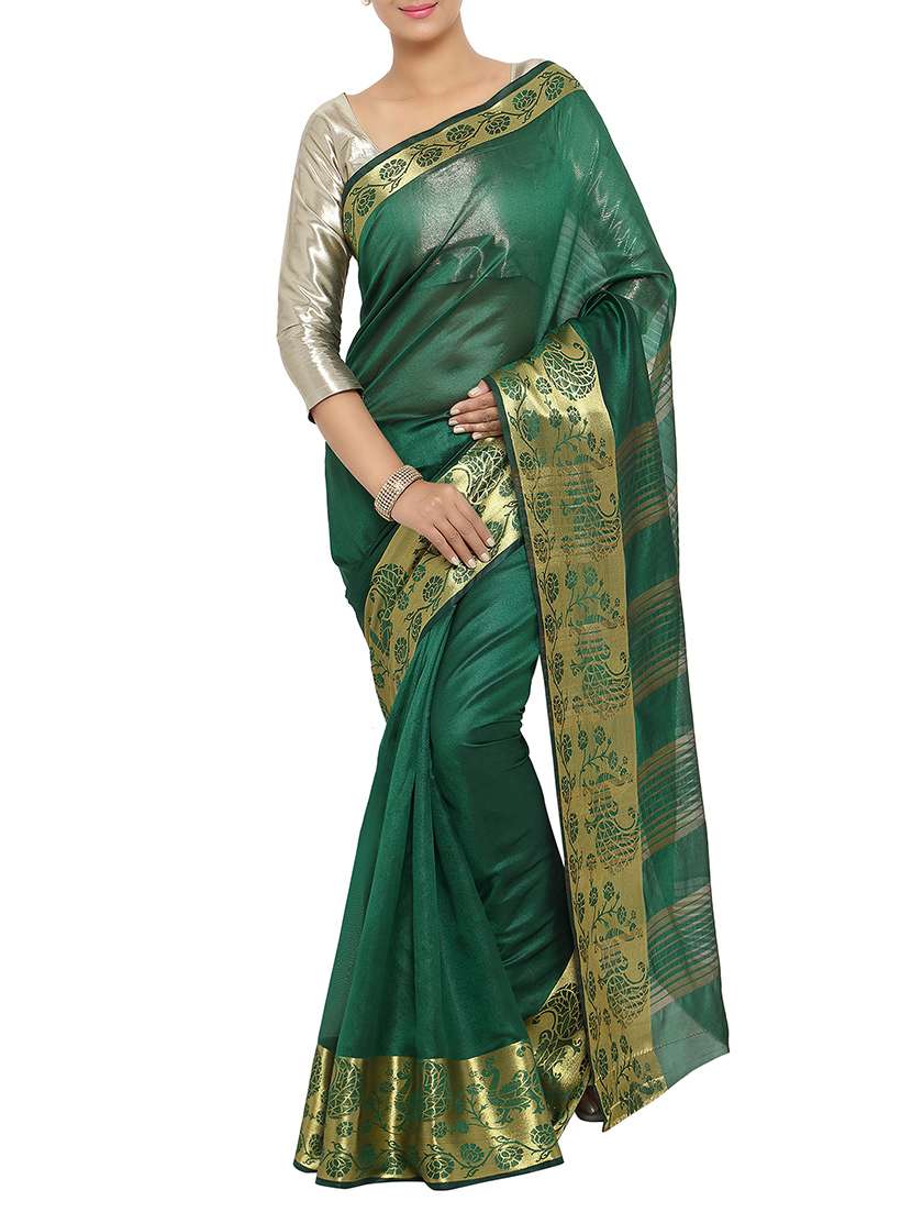 green art silk woven  saree with blouse