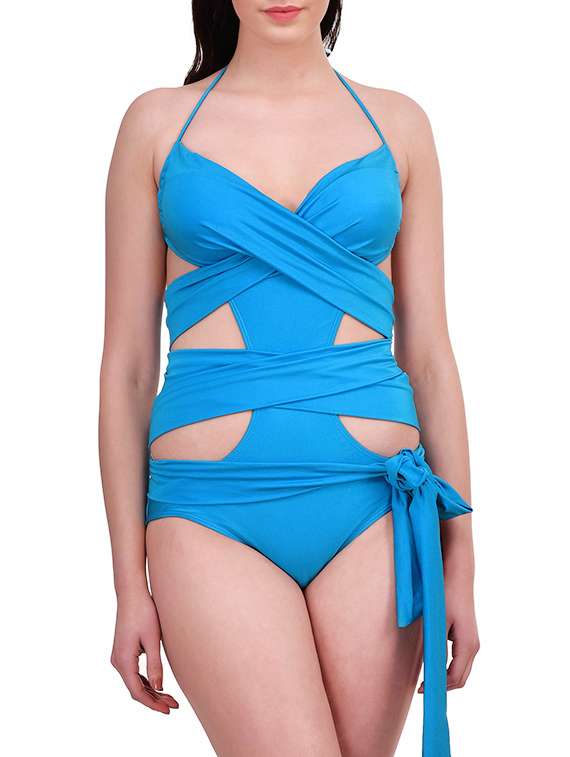 blue nylon monokini