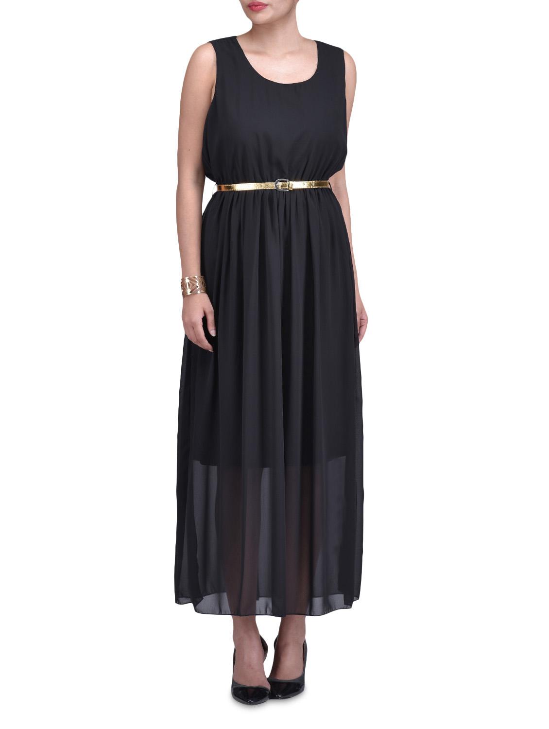 Black Georgette Sleeveless Maxi Dress - By