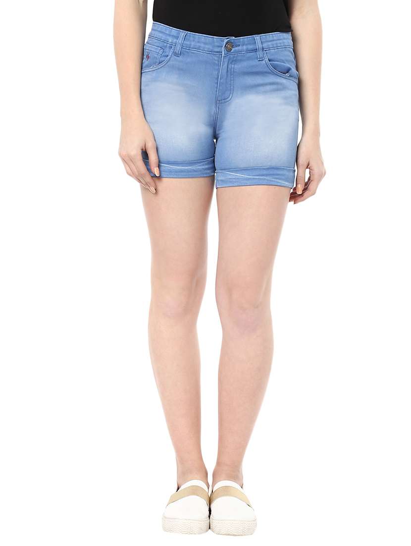 mid rise washed denim short