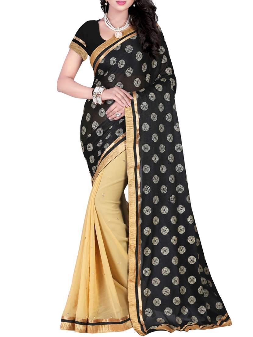 beige and black georgette bollywood saree with blouse