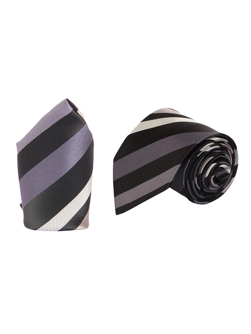 grey micro fiber tie and a pocket square - 13092537 -  Zoom Image - 0