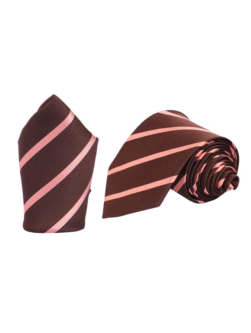 brown micro fiber tie and a pocket square - 13092548 - Zoom Image - 0