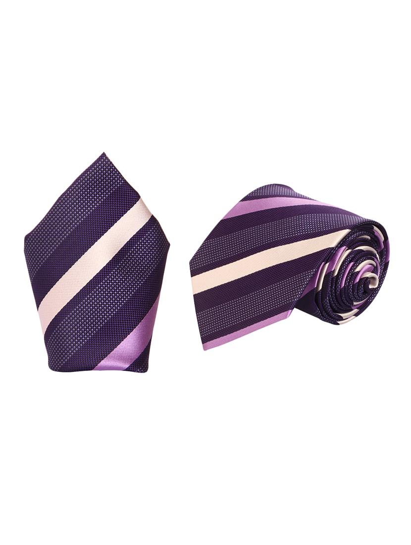 purple micro fiber tie and a pocket square - 13092549 -  Zoom Image - 0