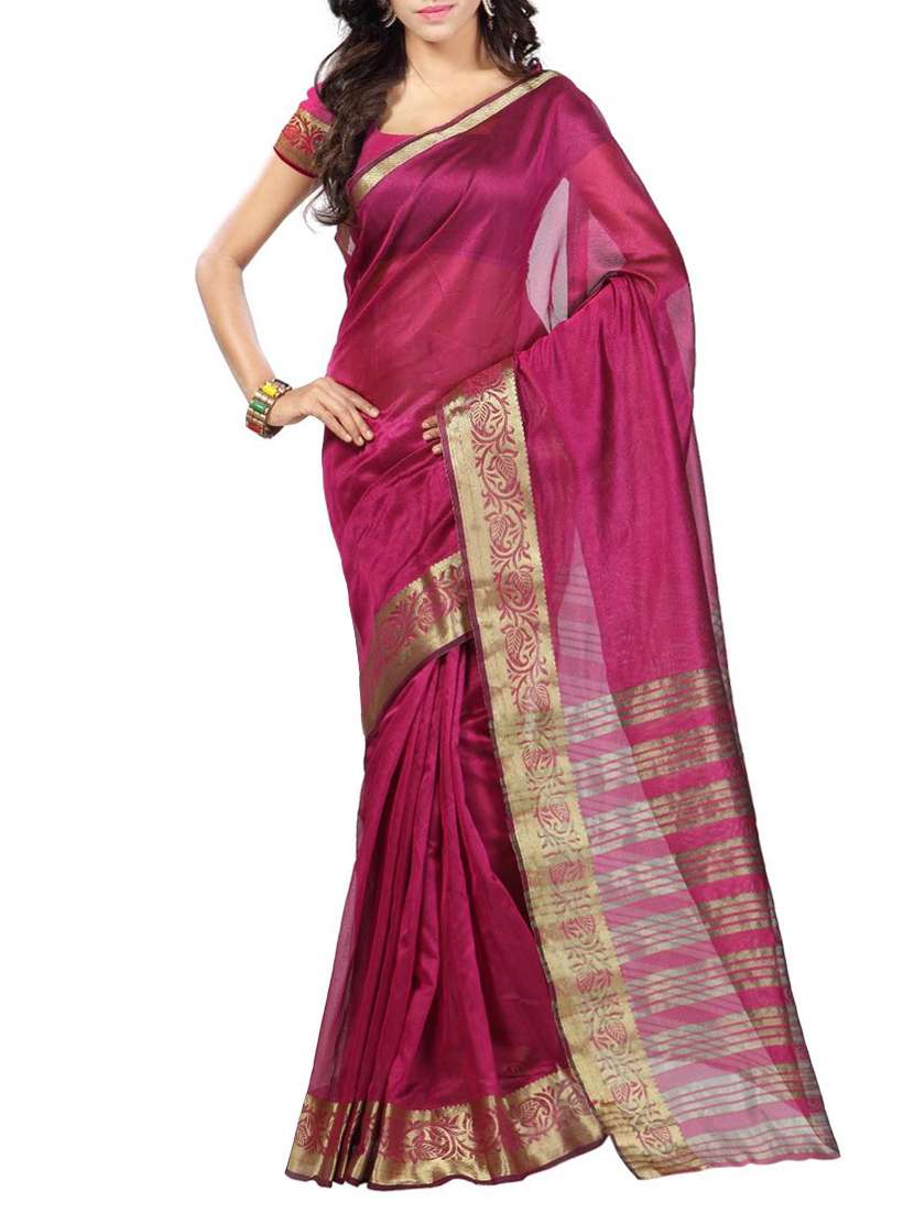 magenta silk bordered saree with blouse